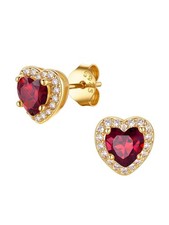 14K Gold Plated Heart Stud Earrings for Women Cute July Birthstone Ruby Cubic...