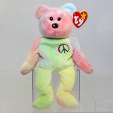 TY Beanie Baby - PEACE the Ty-Dyed Bear Yellow/Pink  8.5 inch  MWMT 