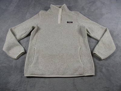 L.L. Bean Sweater Womens Small Beige Fleece Mock Neck Pullover Pockets