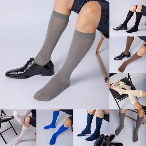 Mens Sheer Business Dress Socks Ultra Thin Stretchy Stockings Black Blue White