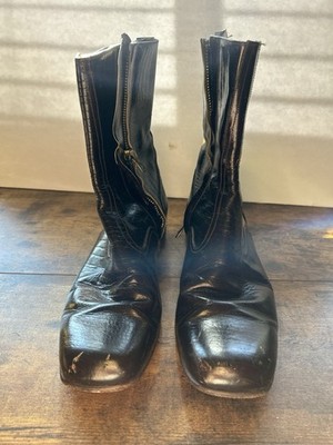 Vintage Mabel Portugal Handmade Brown Leather Boots Sz 44 Croc Pattern