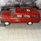 Vintage 1960's Tonka Jeep Wagoneer Fire Chief Car Pressed Steel 9" Red.