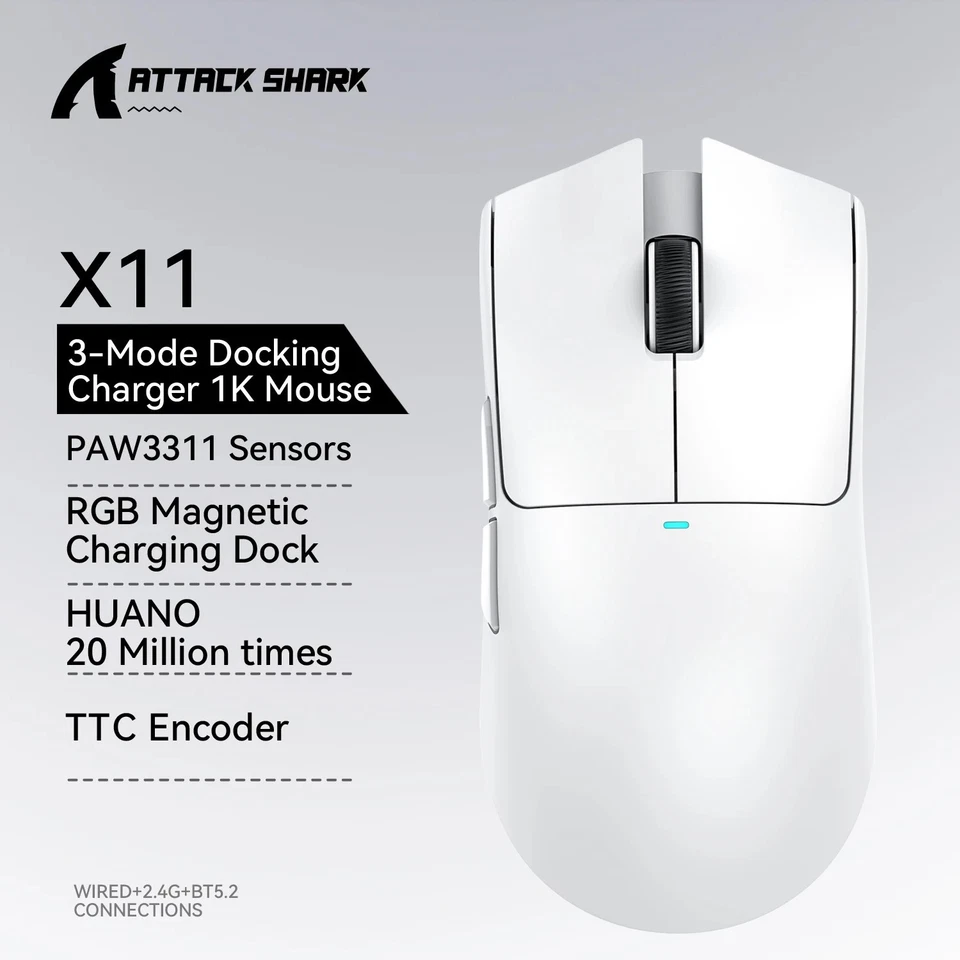 Attack Shark X11 Wireless Gaming Mouse 22K DPI RGB Tri-Mode Bluetooth 2.4G - Image 2 of 4