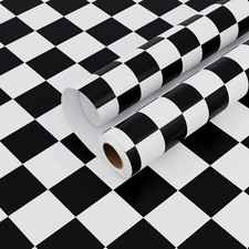 VaryPaper 15.7''x315'' Checkered Wallpaper Peel and Stick Black and White Wal...