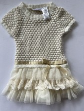 Blueberi Boulevard 24 Months Toddler Girls Short Sleeve Dress in Cream