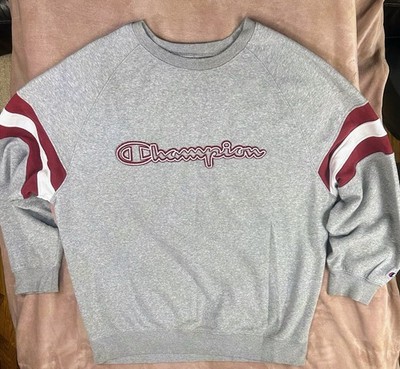 Champion Sweatshirt Mens Large Crewneck Pullover Spell Out Stripes Navy Blue