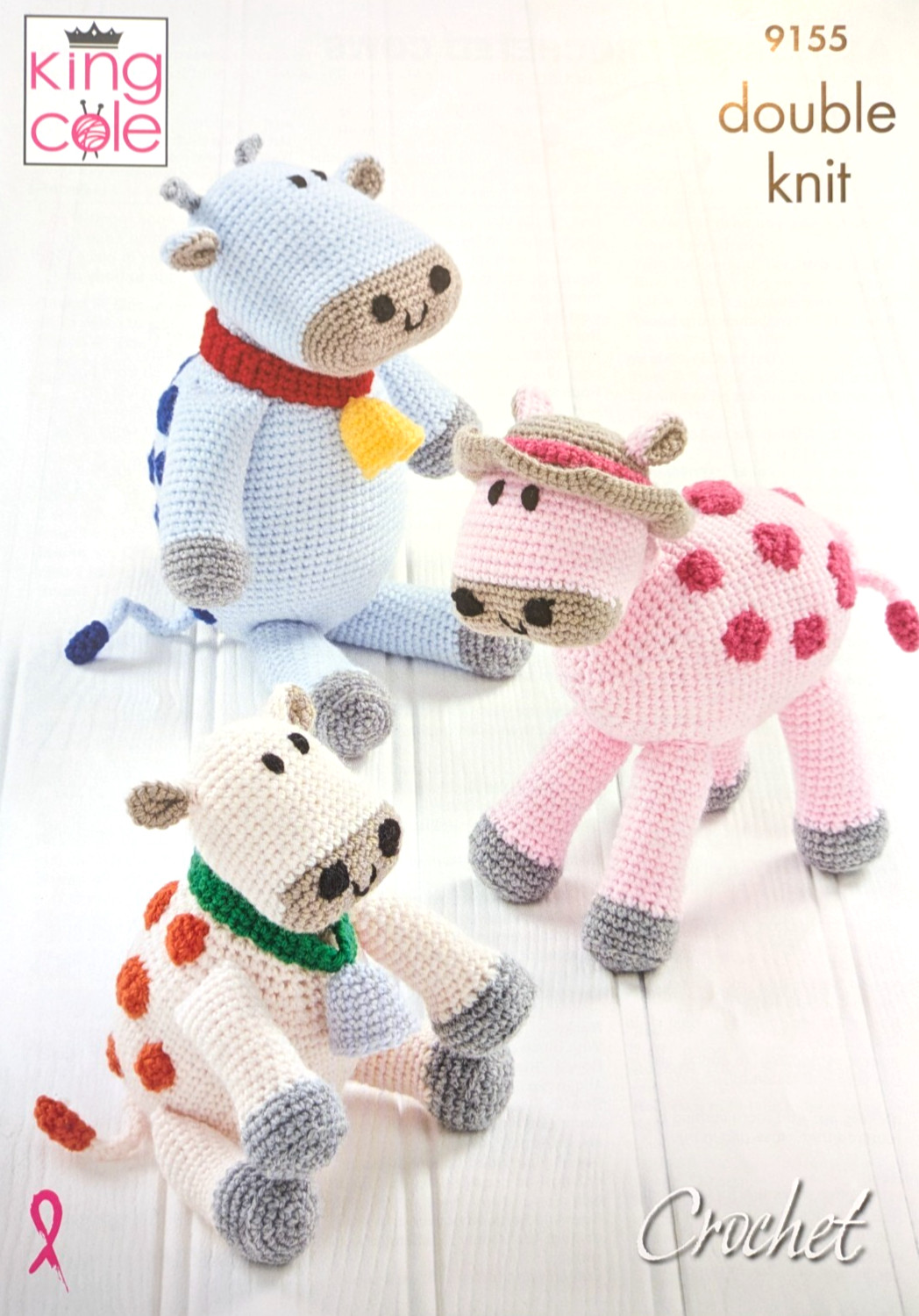 KING COLE 9155 Cow Amigurumi Toy CROCHET PATTERN Double Knit Yarn Size 15-23cm