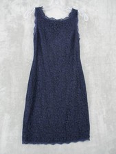 Adrianna Papell Dress 2 Petite Lace Sheath Evening Cocktail Event Evening Navy
