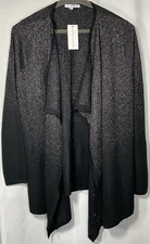 Notations Open Front Glitter Sweater Black/silver Sz XL Easy Care NWT