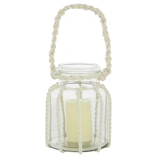 Glass Decorative Candle Lantern with Rope Handle, 8" x 7" x 8", Clear