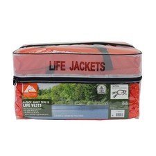 Adult Type II Life Vest 4-Pack with Storage Bag Orange Coast Guard Approved