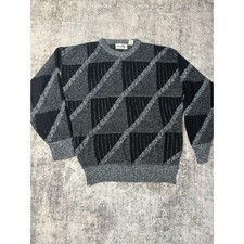 VTG GEOMETRIC COSBY GRANDPA SWEATER 80S 90S BLACK/GREY/WHITE Sz L