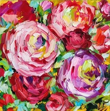 original oil painting Rose colorful flowers impasto artwork Floral art 6*6 inch