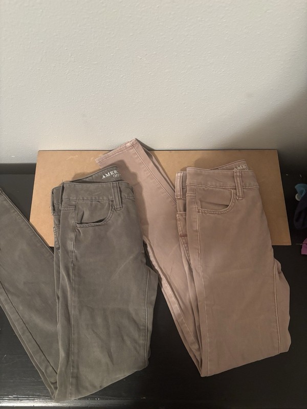 Bundle 2 Piece American Eagle Silky Leggings Size 00 Green Pink Women’s Skinny L