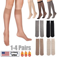 1/4x Knee High Stockings for Women, 15 Denier Sheer Nylon Socks Knee High Socks