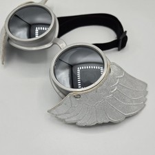 Steampunk Winged Goggles Silver Plastic Frame Mirror Lenses Stiff Fabric Wings