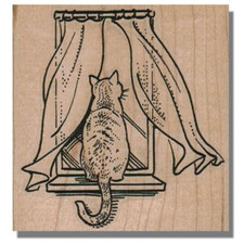 Mounted Rubber Stamp, Cat Looking Out Window, Kitty, Kitten,Animal,Cat Gift,Back