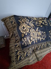 THROW - Black & Gold Floral Throw Blanket New