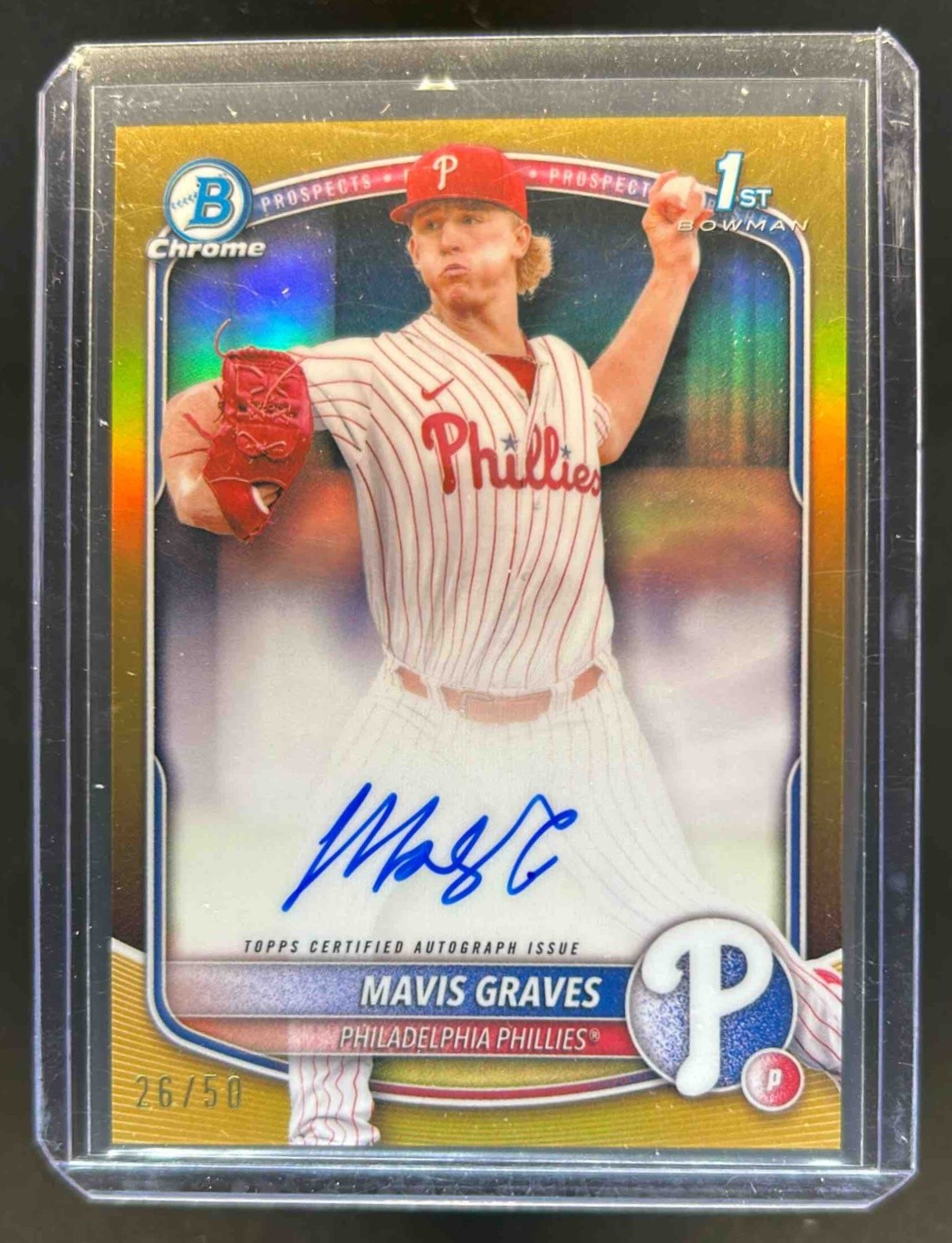 2025 Bowman Chrome Mavis Graves Auto Gold Refractor 1st Prospect #26/50 Phillies