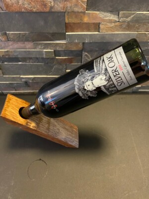 Wine Bottle Balancing Holder Made From a Barrel Stave, English Chestnut Finish