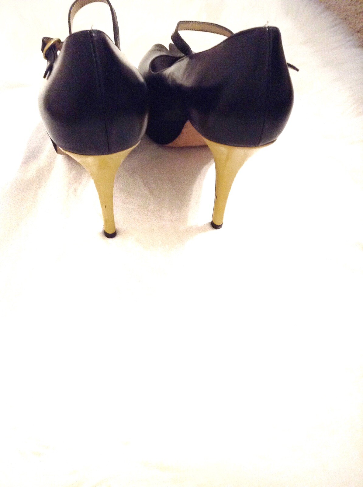 SAINT LAURENT Decolte YSL tacco 40 pelle nera giallo omaggio 105 Mary Jane punta aperta plateau