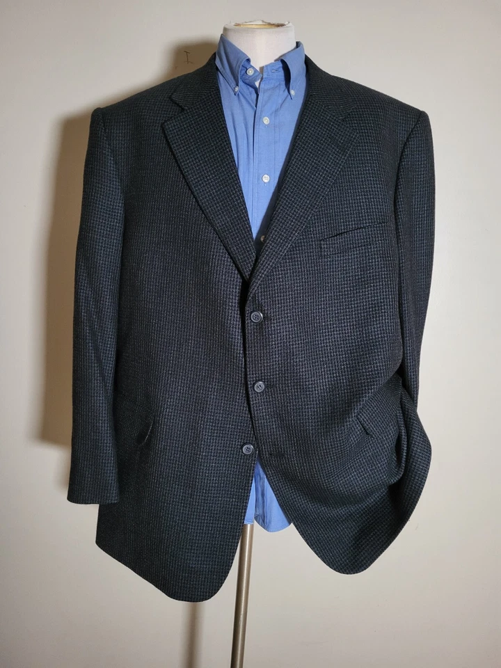 Casaco esportivo vintage Adolfo 52L preto azul branco xadrez lã tweed blazer - Imagem 2 de 4