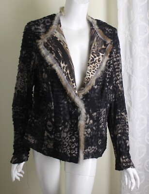 Alberto Makali Sz XL Amazing Fur Trim Funky Art-to-Wear Blazer Jacket