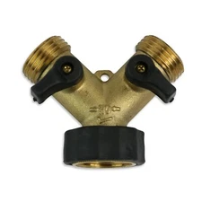 Y Valve Connector Outdoor 2 Way Brass Garden Hose Splitter Adapter RV Water ¾”