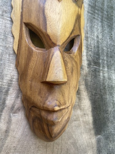 Hand Carved Wooden Tribal Mask W/Turtle African wall decor 12” 3-D collectible - Picture 3 of 9