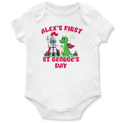 Personalisierter Strampler My First St George's Day Baby Ritter Flagge 23. April