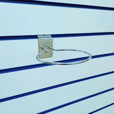 COMPLETE FIXTURE & FITTINGS LIMITED SLATWALL Display Ring Football Rugby Basketball Ball Hanging Arm Chrome