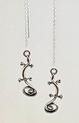 ''IAJ'' Lizard, Gecko with Sterling Silver Ear Threads Threader Earrings