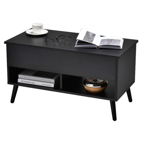 Black IKEA Gualöv Round Storage Table w/ removable top and storage