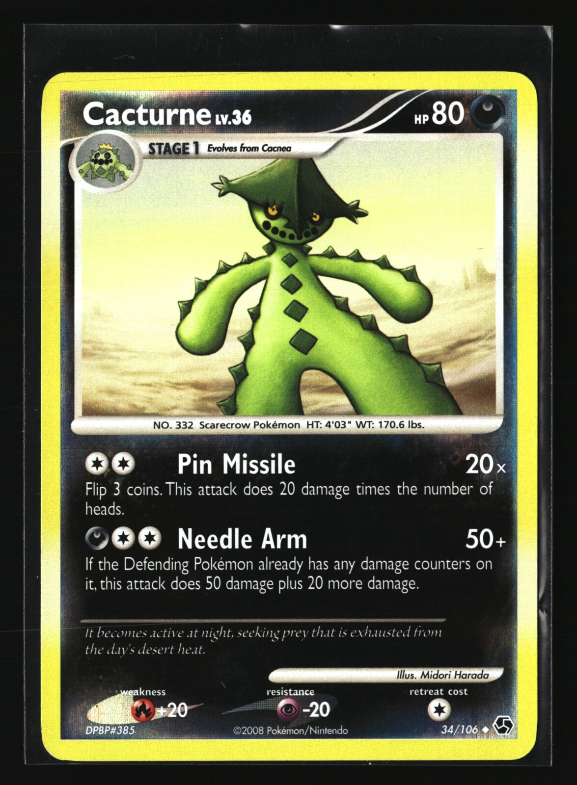 Pokemon CACTURNE 34/106 Reverse Holo (2008 Great Encounters) LP/Light Play