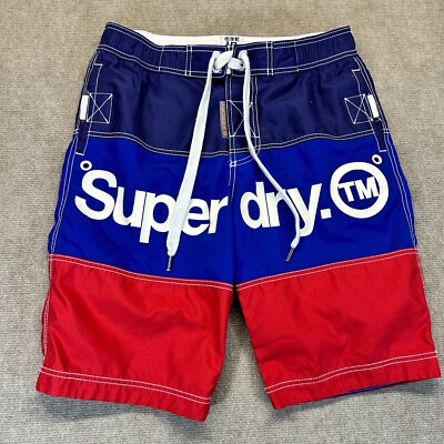 Superdry Panel Board Shorts Men's Small Lined Red White Blue