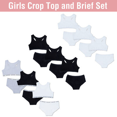 Mädchen Hipster & Crop Top Slip Set 3er Pack Training BH Unterwäsche 8-13 Jahre