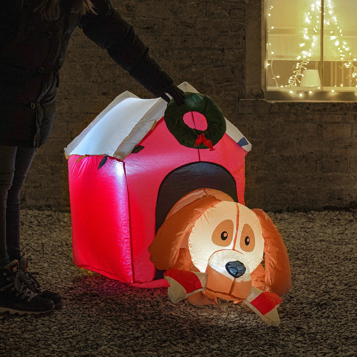 120cm Navidad Hinchable Perro Casa Iluminación LED Exterior Figura Decoración