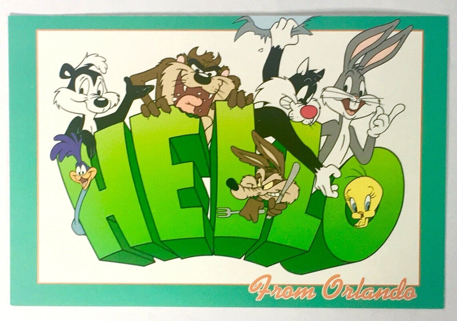 Taz Hello Postcard Looney Tunes Hello From Orlando Bugs Bunny Tweety Taz and More ...