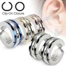 Surgical Stainless Steel Edge Color Strips Hoop Clip On Earrings Choose Color