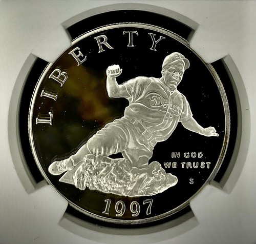 1997 S $1 Jackie Robinson Commemorative Silver Dollar NGC PF70 Ultra Cameo - Picture 3 of 6