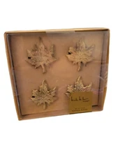 (4) Nicole Miller Metal Napkin Rings Maple Leaves Thanksgiving Fall New Sealed