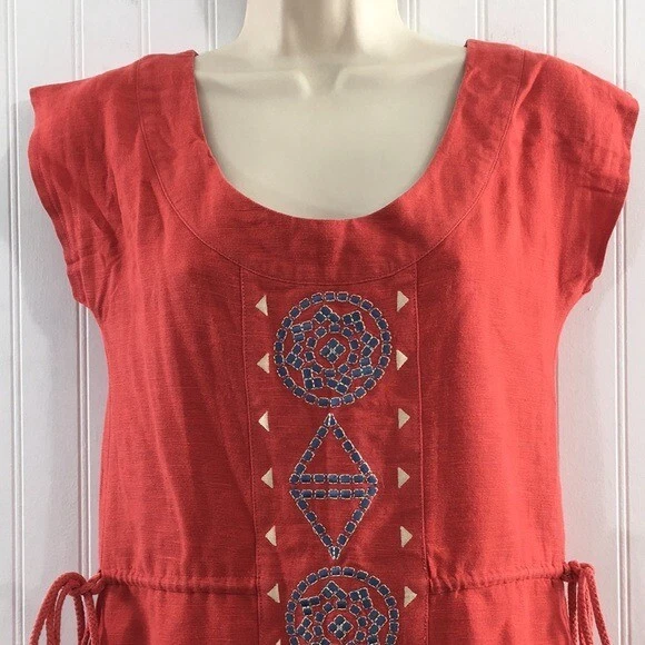 Lauren Moffatt 橙色蓝色刺绣换装连衣裙女式 0 真丝棉亚麻 — 第 2/4 张图片