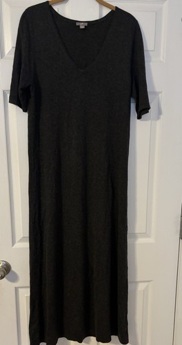 J.Jill V-Neck Short Sleeve Sweater Knit Maxi Dress Wool Blend Charcoal Women’s L