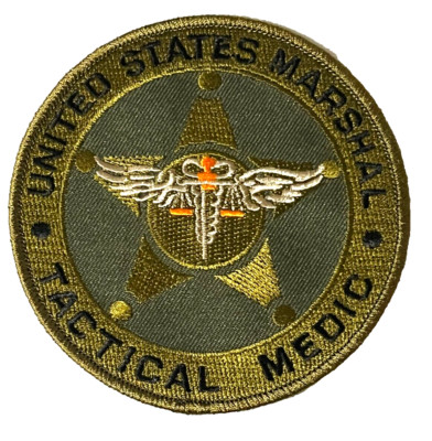 US MARSHAL TACTICAL MEDIC 4'' LOGO PATCH (EMS1) GREEN SUBDUED