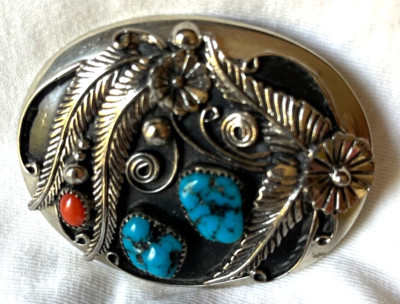 Turquoise & Coral Belt Buckle women's 