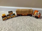 RARE 1980 TONKA Semi Truck Carrier Orange and White w/ original Tonka toy crates