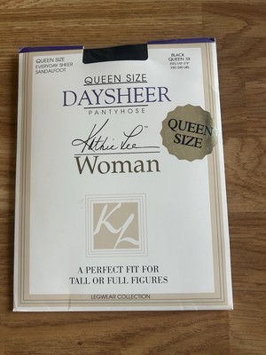 VTG Kathy Lee Daysheer Black Pantyhose Queen Size (3X) Sandal foot Fits 5 0 -5 9