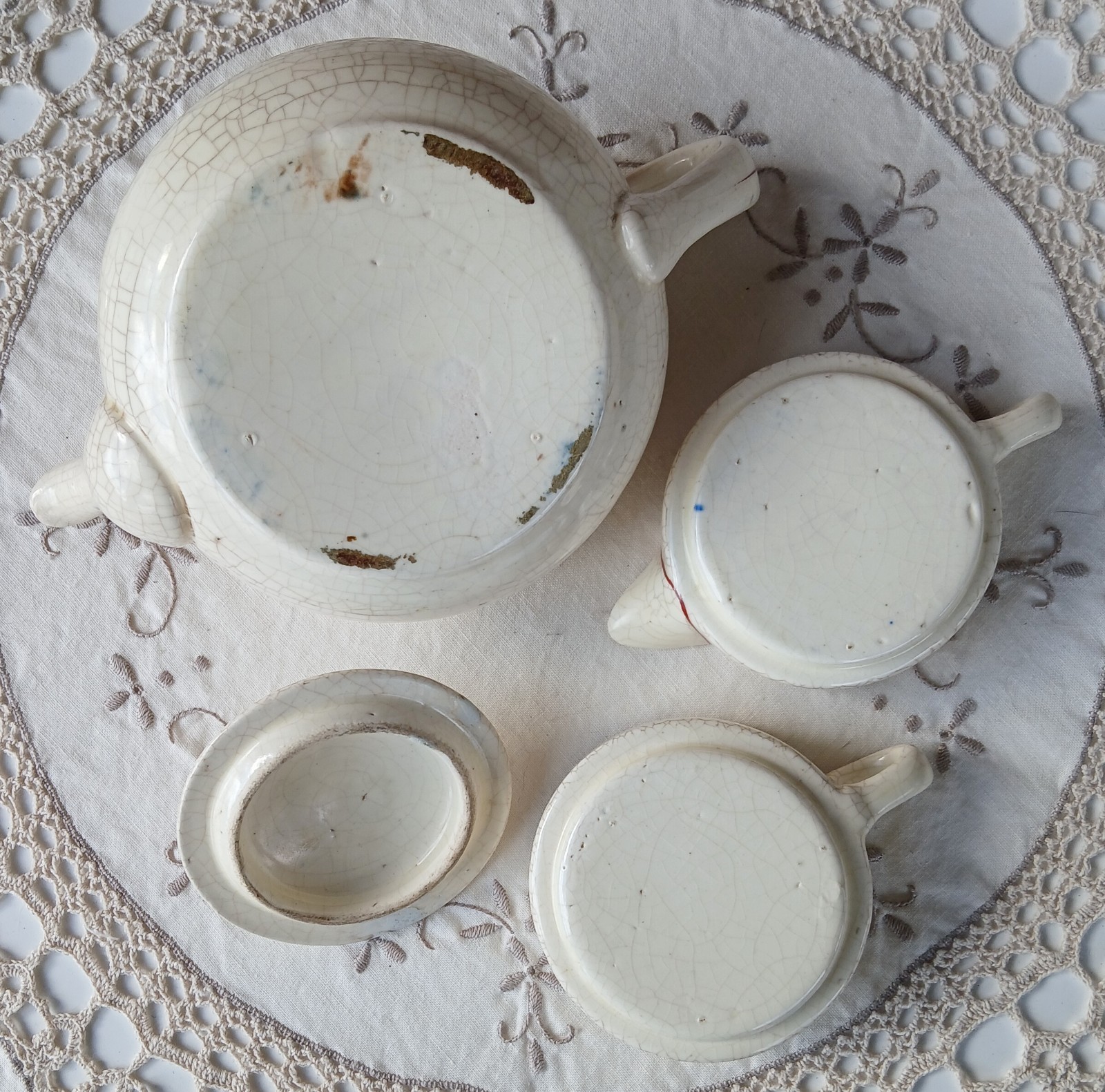 Roseville Combination Creamware Tea Set HTF Stackable Vintage Art Pottery, c1910