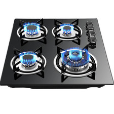 4 Burners Gas Hob 60CM Tempered Glass NG/LPG Gas Cooktop Cast Iron Stands UK