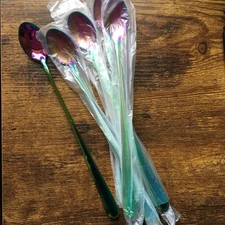 Set of 6: Long Handle Rainbow Ice Tea Spoon 9”Premium 18/10 Stainless Steel NEW